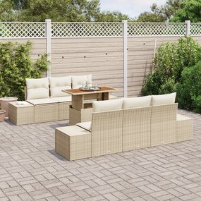 Conjunto de Sofá de Jardim 7 Peças com Almofadas em Bege Polirattan
