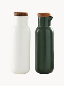 Garrafas de vinagre e azeite em porcelana e madeira de acácia Essentials, conjunto de 2