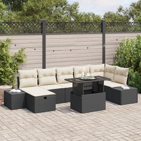Conjunto de Sofá de 8 peças para Jardim com Almofadas Preto Rattan Pol