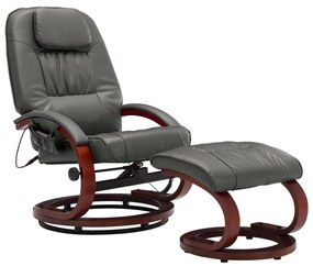 Cadeira massagens reclinável + apoio pés couro artif. cinzento - 248162