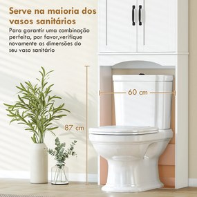 Armário sobre a Sanita, Móvel de Casa de Banho com 2 Portas de Fecho Suave e Prateleira Aberta, 64 x 21 x 173,5 cm, Branco
