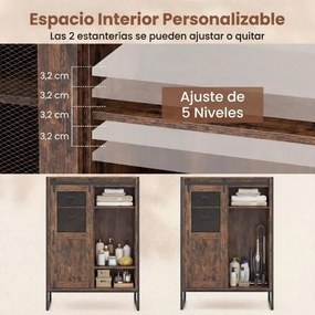 Armário de arrumação, estilo rústico 84 x 40 x 120 cm, com porta de correr, 5 gavetas e prateleiras ajustáveis ideal para casa de banho, sala de estar