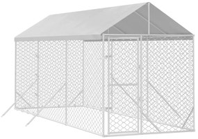 Canil de exterior com teto 2x6x2,5 m aço galvanizado prateado