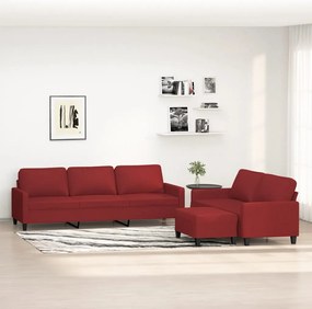 vidaXL 3 pcs conjunto de sofás com almofadões tecido vermelho tinto