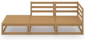 3 pcs conjunto lounge de jardim pinho maciço castanho mel