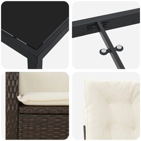 Conjunto de Jantar de Jardim de 3 Peças com Almofadas - Rattan Poliést