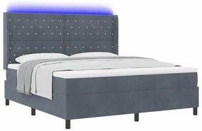 Cama Box com Colchão &amp; LED VidaXL Cinza Escuro 180x200 cm Veludo
