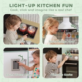 Cozinha infantil de brincar 160 x 32 x 97,5 cm, micro-ondas, forno, tabuleiro giratório com Rodas, verde claro