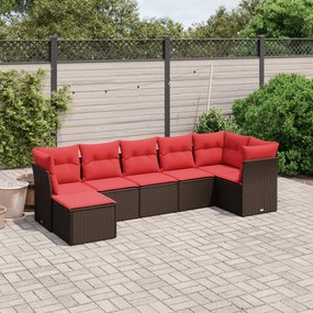 vidaXL 7 pcs conjunto de sofás jardim c/ almofadões vime PE castanho
