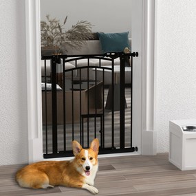 Barreira de segurança para animais com fecho automático, sem necessidade de perfuração, de 74 a 80 cm, em aço preto