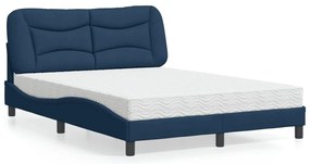 vidaXL Cama com colchão Hvar 120x200 cm tecido azul