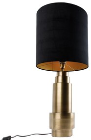 Candeeiro de mesa bronze com cúpula de veludo preto com dourado 40 cm - Bruut Art Deco