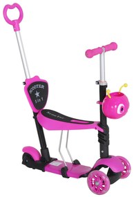HOMCOM 5 em 1 trotinete para crianças de acima de 1 ano 3 rodas trotinete com assento removível guiador ajustável 62x25x72,5 cm Rosa | Aosom Portugal
