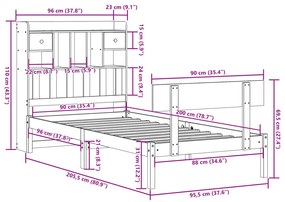 Cama com estante sem colchão 90x200 cm pinho maciço