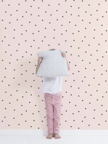 Papel de parede tecido LILIPINSO - Corações Pretos rosa medio liso com motivo
