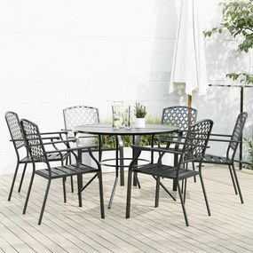 vidaXL Conj. cadeiras jardim encastrar 7pcs aço revestido pó antracite