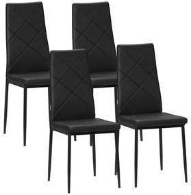 HOMCOM Conjunto de 4 Cadeiras de Sala de Jantar Estofadas em Couro Sintético com Encosto Alto e Pés de Aço 41x50x97cm Preto | Aosom Portugal
