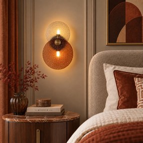 Candeeiro de Parede Art Deco Bronze Escuro com Vidro Âmbar 2 Luzes - Text