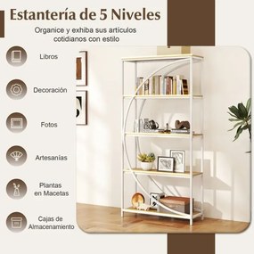 Estante de 5 níveis 86 x 30 x 175 cm com prateleiras de armazenamento abertas branco e Natural