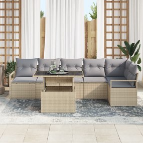 Conjunto de Sofá de Jardim vidaXL de 7 Peças com Almofadas Bege Vime P