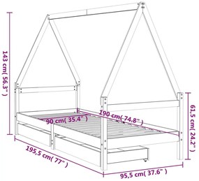 Estrutura de cama infantil c/ gavetas 90x190 cm pinho maciço