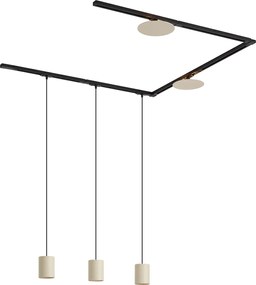 Sistema de iluminação de trilho moderno preto com 3 luzes pendentes e 2 luzes de teto bege 1-fase - Iconic Holt Pulley