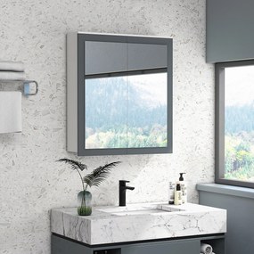 Armário de Casa de Banho com Espelho 2 Portas Espelho e Prateleiras Ajustáveis 69x17x75,5 cm Branco e Cinza