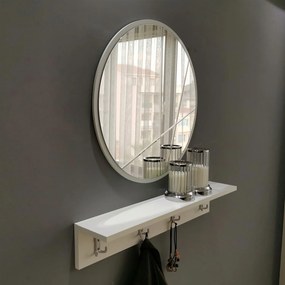 Hall Stand V103 – Branco – Prateleira: 80x15x15 cm, Espelho: 60x60 cm