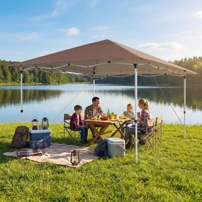 Tenda de Jardim Dobrável Emergente, 350 x 352 x 250 cm, Altura Ajustável em 3 Posições, Castanho