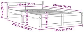 Estrutura de cama 140x200 cm madeira maciça branco
