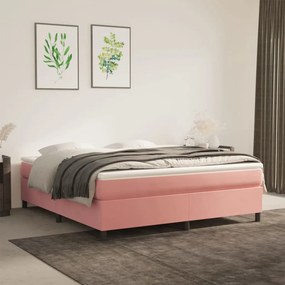 Estrutura de cama com molas 160x200 cm veludo rosa