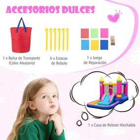 Castelo insuflável de princesa (SEM VENTILADOR) com escorrega Piscina 363 x 202 x 205 cm  com aro de basquetebol Saco de transporte para crianças Mult