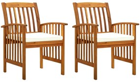 Cadeiras de jantar p/ jardim 2 pcs c/ almofadões acácia maciça