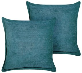 Conjunto de 2 almofadas em bombazine azul esverdeado 43 x 43 cm ZINNIA Beliani