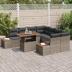 Conjunto de Sofá de Jardim com 9 Peças com Almofadas Cinza Vime PE