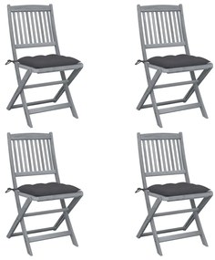 vidaXL Cadeiras exterior dobráveis c/ almofadões 4 pcs acácia maciça