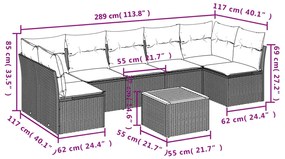 8 pcs conjunto de sofás p/ jardim com almofadões vime PE bege