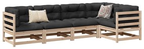 5 pcs conjunto de sofás de jardim com almofadões pinho maciço