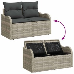 Conjunto de Sofá de Jardim vidaXL com Almofadas Cinza Claro Vime Poly