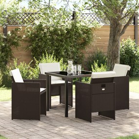 vidaXL Conjunto de Jantar de Jardim 5 Peças com Almofadas Rattan PE Castanho