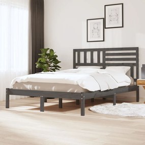 vidaXL Estrutura de cama de casal 135x190 cm pinho maciço cinzento