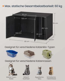 Armário para caixa de areia com portas push-to-open para gatos 80 x 50 x 50 cm preto