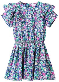Vestido de manga com folhos para criança azul-cobalto 116