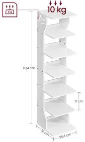 Sapateira estreita com 6 níveis 30 x 26,4 x 110,4 cm branca