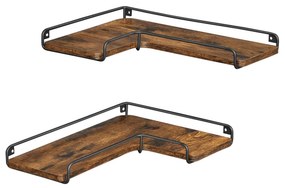Conjunto de 2 prateleiras de canto em forma de L Castanho Vintage + preto