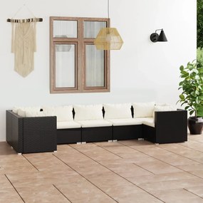 7 pcs conjunto lounge de jardim c/ almofadões vime PE preto