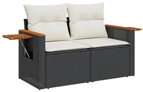 9 pcs conjunto de sofás p/ jardim c/ almofadões vime PE preto