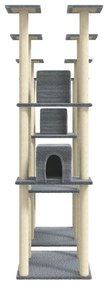 Árvore p/ gatos c/ postes arranhadores sisal 174 cm cinza-claro