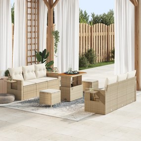 Conjunto de Sofá de Jardim vidaXL 9 Peças com Almofadas Bege Rattan Po
