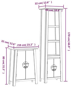2 pcs conjunto móveis p/ casa de banho madeira de pinho maciça